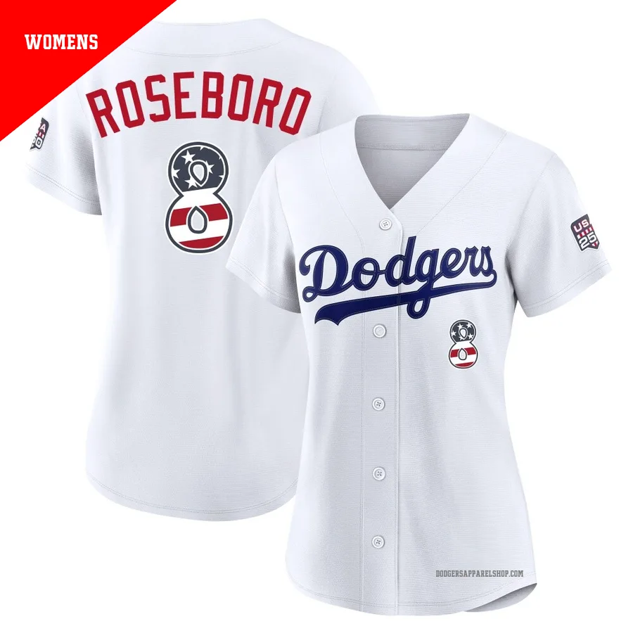 Women's Los Angeles Dodgers ＃8 John Roseboro White Limited USA 250 Fourth Of July Home Stadium Jersey