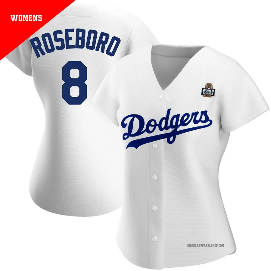 Women's Los Angeles Dodgers ＃8 John Roseboro White Replica Home 2024 World Series Jersey