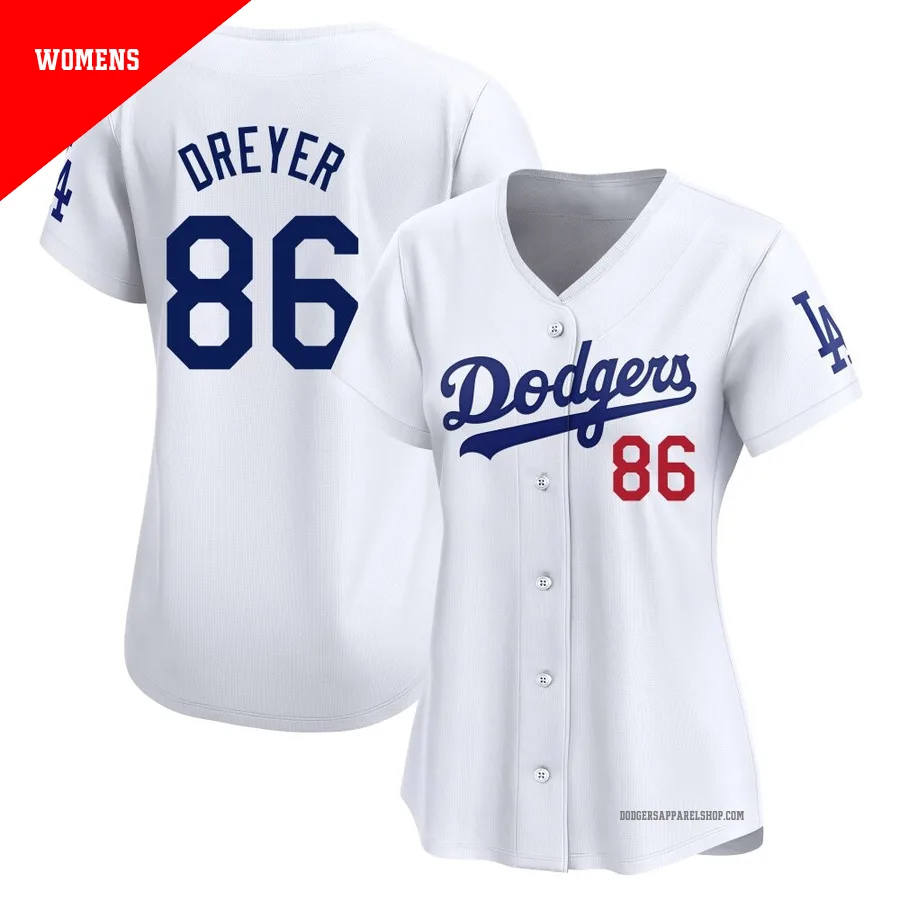 Women's Los Angeles Dodgers ＃86 Jack Dreyer White Limited Home Jersey