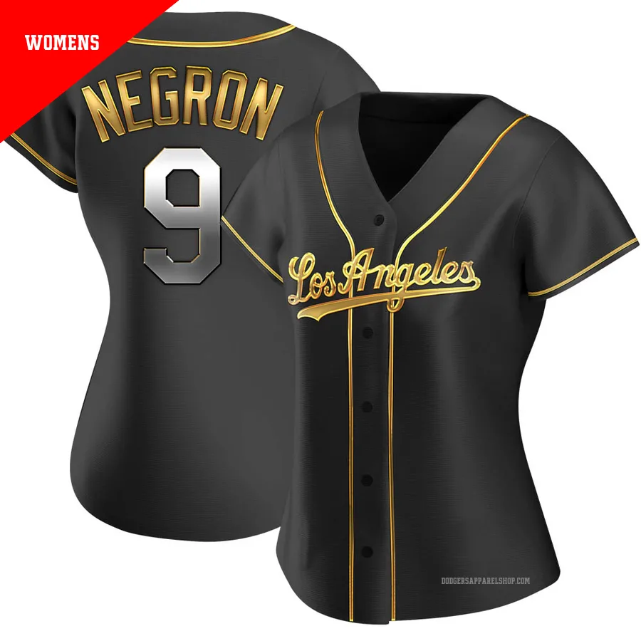 Women's Los Angeles Dodgers ＃9 Kristopher Negron Gold Replica Black en Alternate Jersey