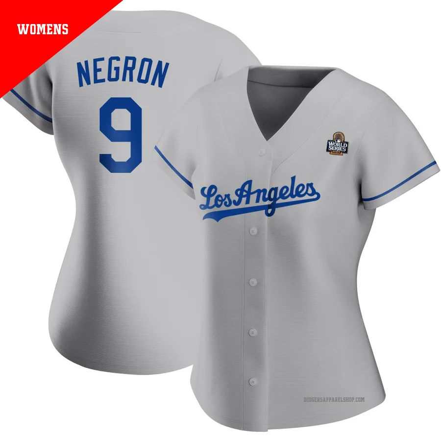 Women's Los Angeles Dodgers ＃9 Kristopher Negron Gray Authentic Road 2024 World Series Jersey