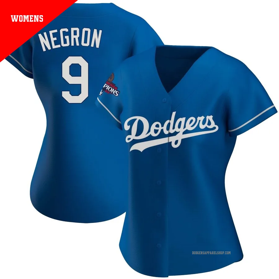 Women's Los Angeles Dodgers ＃9 Kristopher Negron Royal Replica Alternate 2024 World Series Champions Jersey