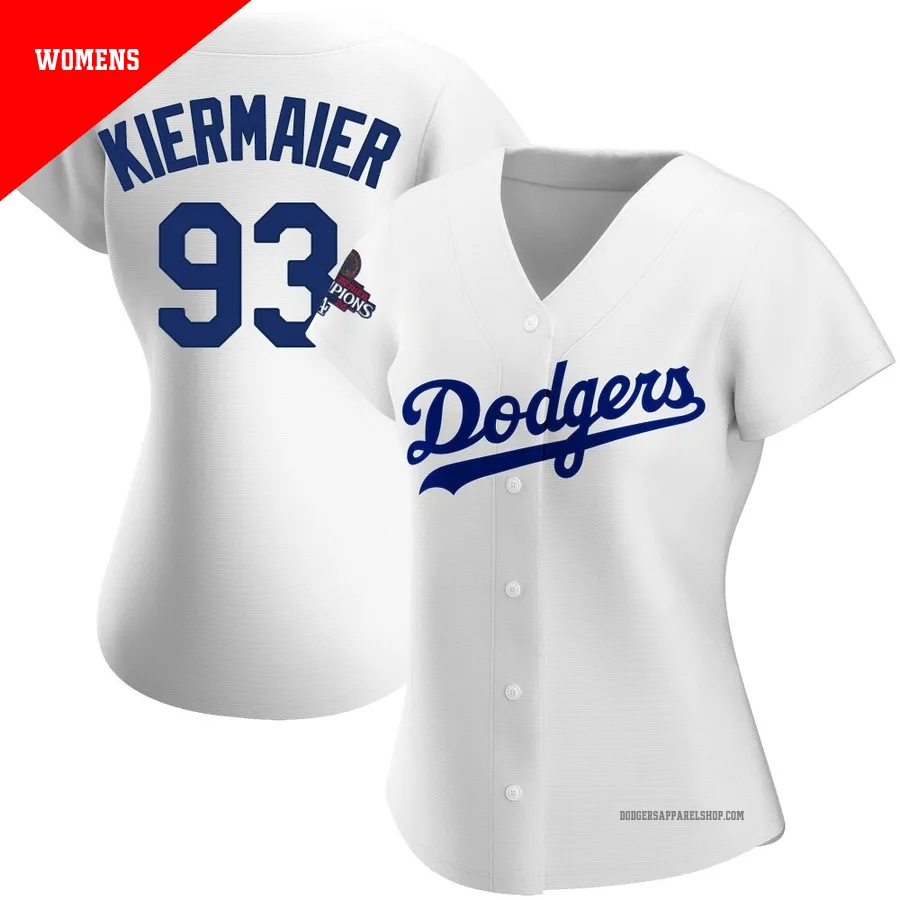 Women's Los Angeles Dodgers ＃93 Kevin Kiermaier White Replica Home 2024 World Series Champions Jersey