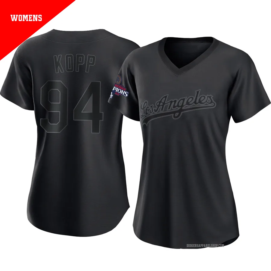 Women's Los Angeles Dodgers ＃94 Ronan Kopp Black Authentic Pitch Fashion 2024 World Series Champions Jersey