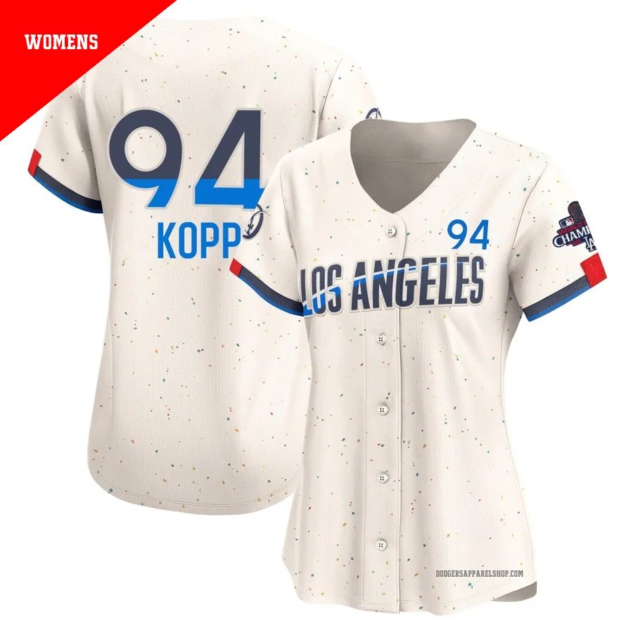 Women's Los Angeles Dodgers ＃94 Ronan Kopp Cream Limited 2024 City Connect World Series Champions Jersey