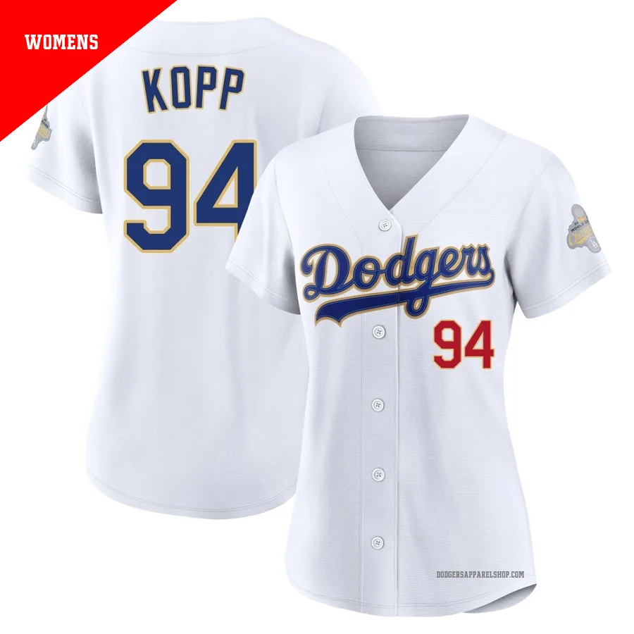 Women's Los Angeles Dodgers ＃94 Ronan Kopp Gold Limited White 2026 Collection Stadium Jersey