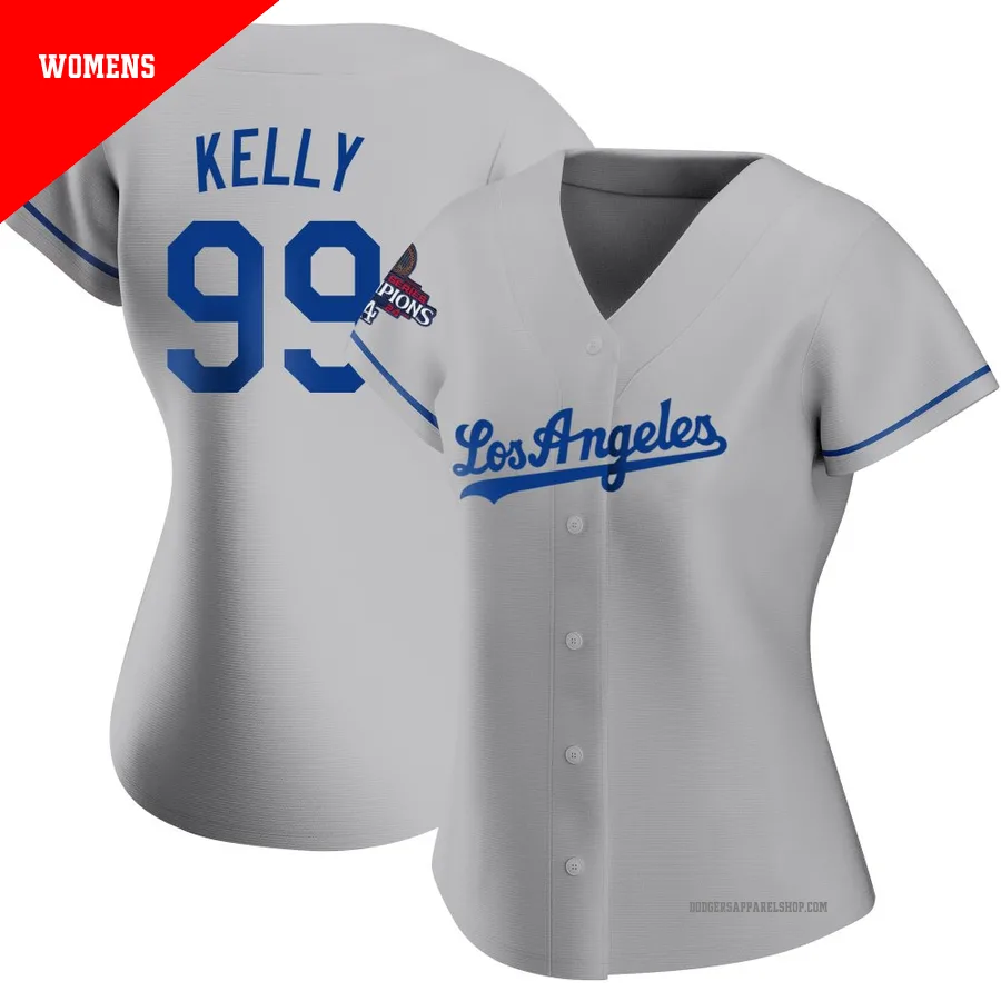 Women's Los Angeles Dodgers ＃99 Joe Kelly Gray Replica Road 2024 World Series Champions Jersey