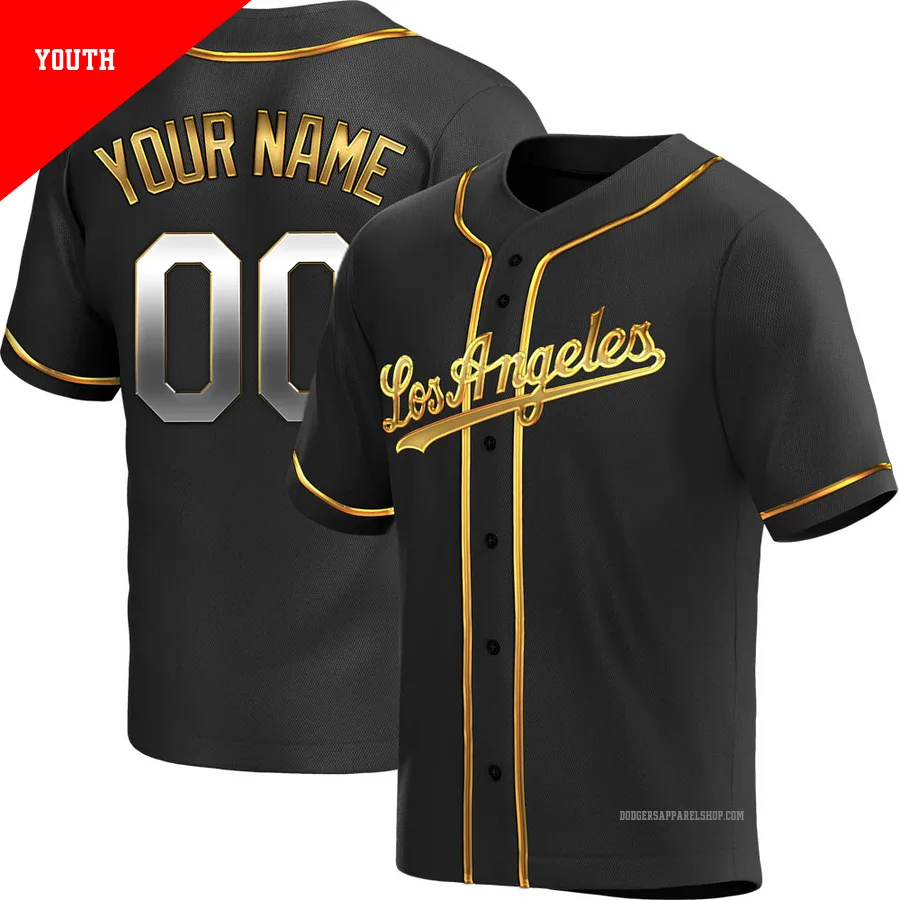 Youth Los Angeles Dodgers ＃00 Custom Gold Replica Black en Alternate Jersey