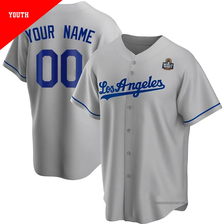 Youth Los Angeles Dodgers ＃00 Custom Gray Replica Road 2024 World Series Jersey