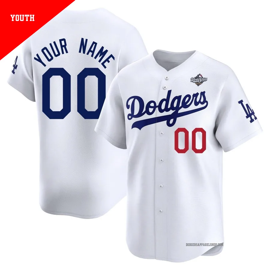 Youth Los Angeles Dodgers ＃00 Custom White Limited Home 2025 World Series Jersey