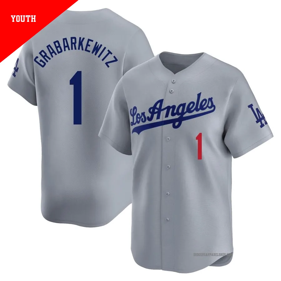 Youth Los Angeles Dodgers ＃1 Billy Grabarkewitz Gray Limited Away Jersey