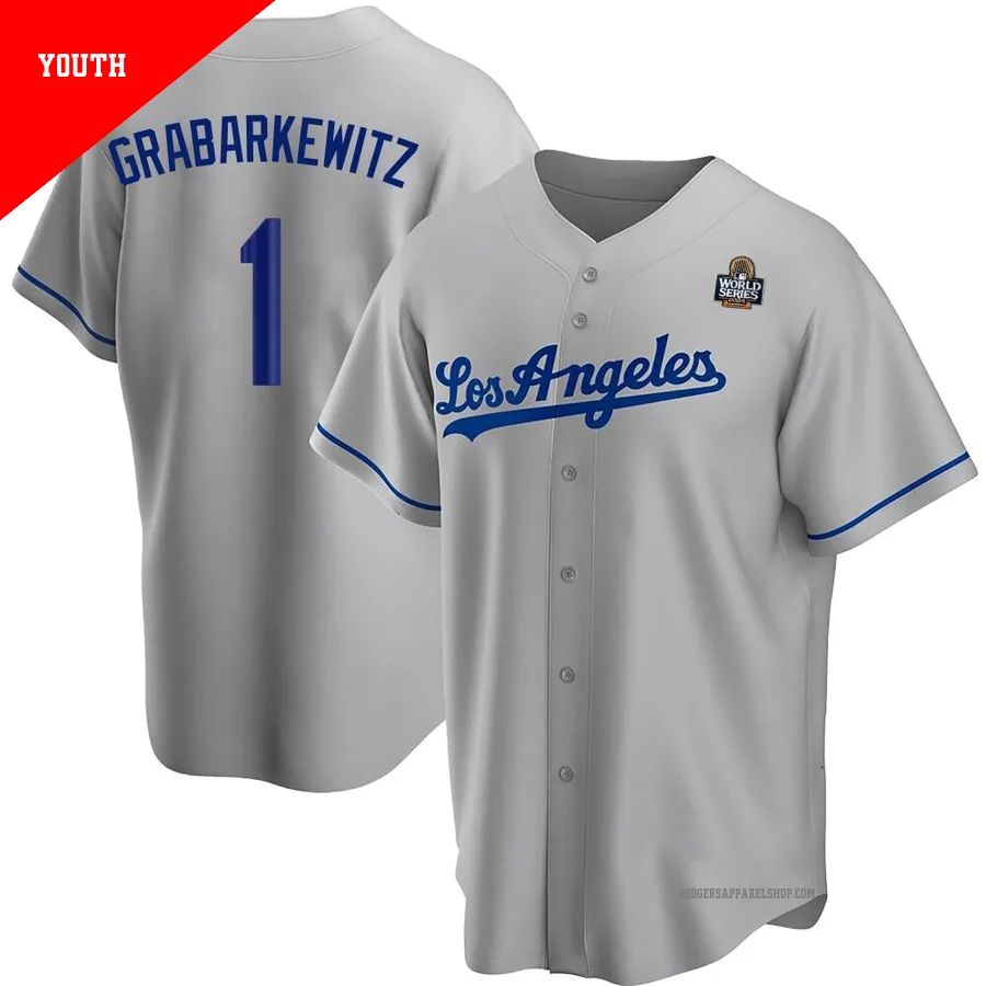 Youth Los Angeles Dodgers ＃1 Billy Grabarkewitz Gray Replica Road 2024 World Series Jersey