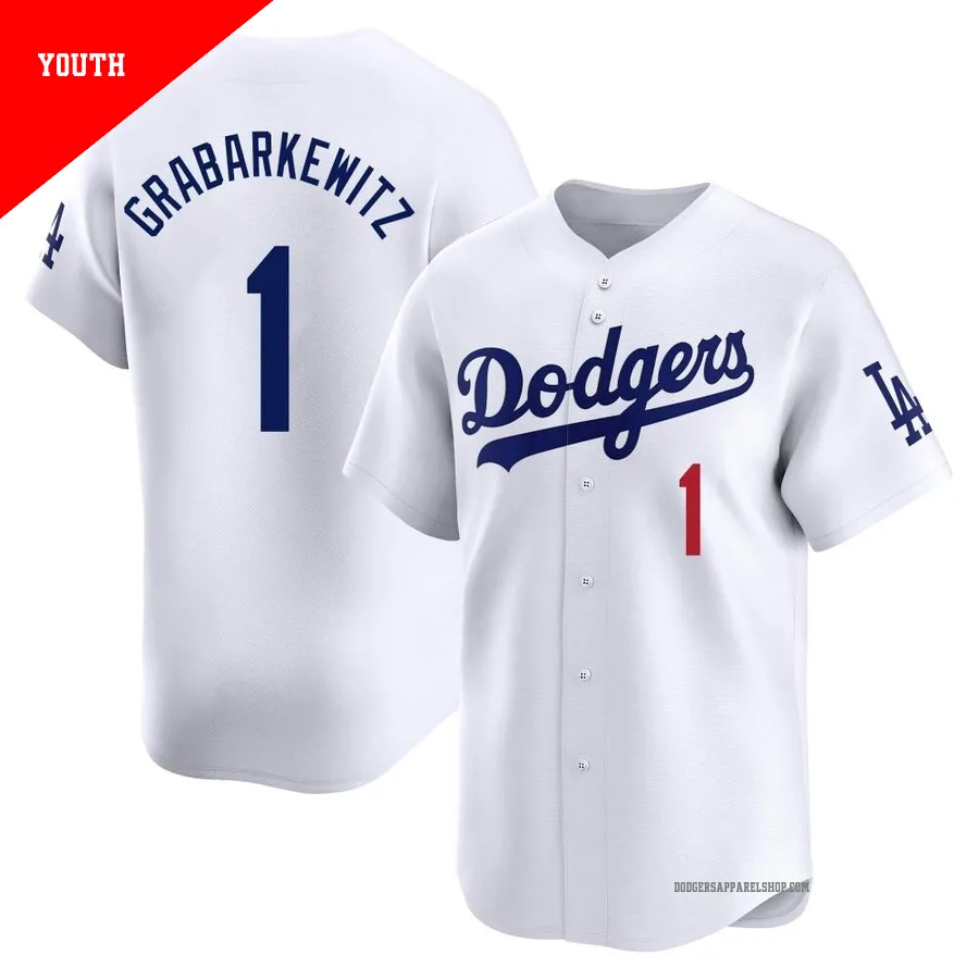 Youth Los Angeles Dodgers ＃1 Billy Grabarkewitz White Limited Home Jersey