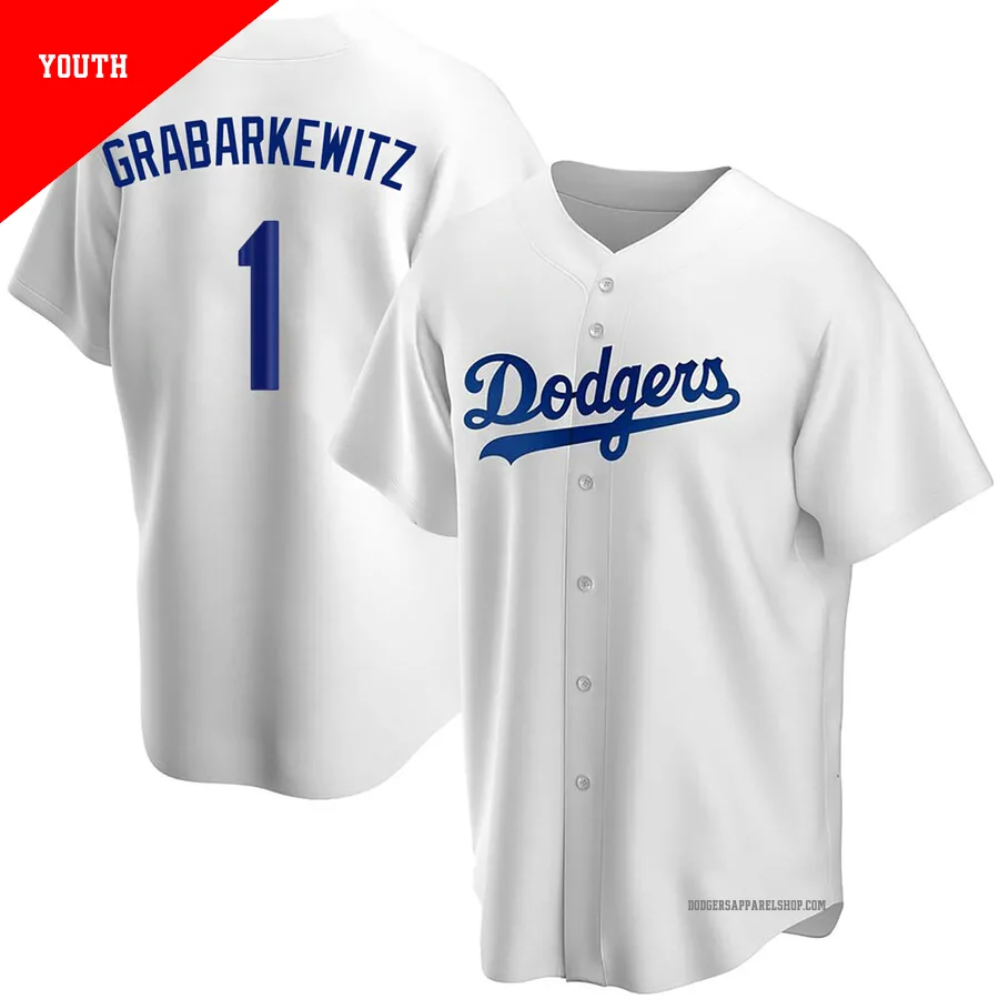 Youth Los Angeles Dodgers ＃1 Billy Grabarkewitz White Replica Home Jersey