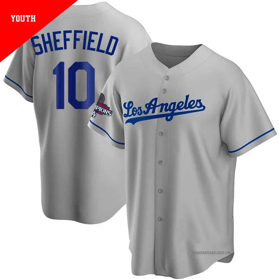 Youth Los Angeles Dodgers ＃10 Gary Sheffield Gray Replica Road 2024 World Series Champions Jersey