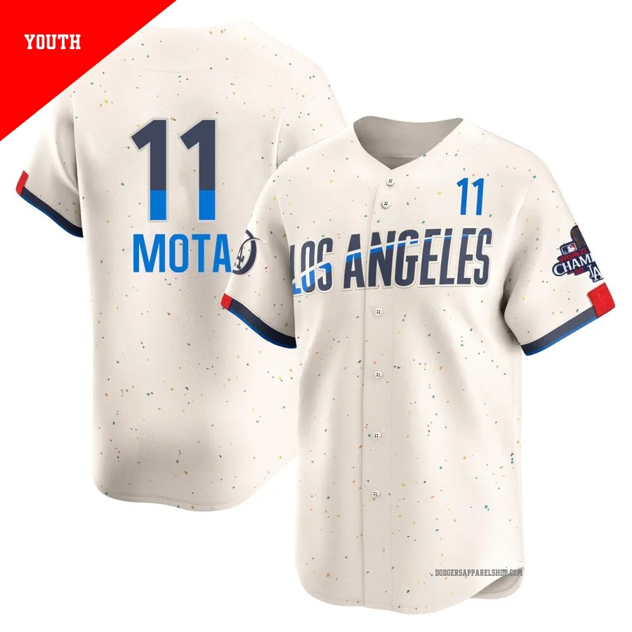 Youth Los Angeles Dodgers ＃11 Manny Mota Cream Limited 2024 City Connect World Series Champions Jersey