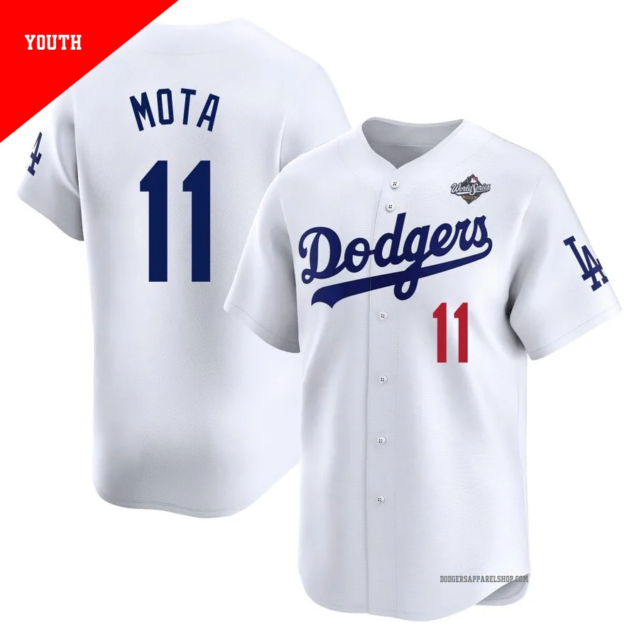 Youth Los Angeles Dodgers ＃11 Manny Mota White Limited Home 2025 World Series Jersey