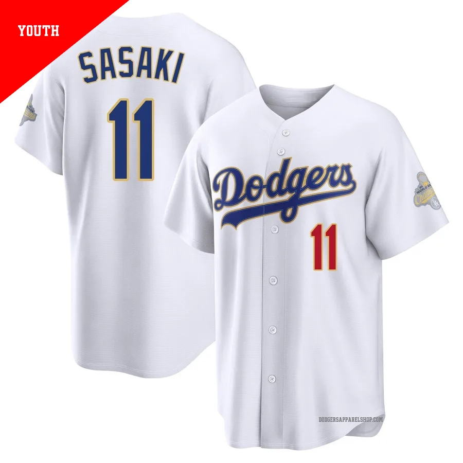 Youth Los Angeles Dodgers ＃11 Roki Sasaki Gold Limited White 2026 Collection Stadium Jersey