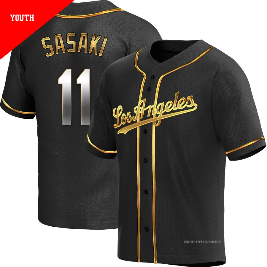 Youth Los Angeles Dodgers ＃11 Roki Sasaki Gold Replica Black en Alternate Jersey