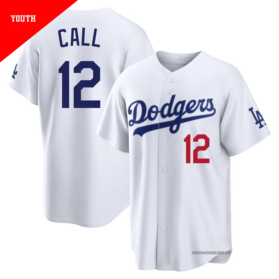 Youth Los Angeles Dodgers ＃12 Alex Call White Limited Home Stadium Jersey