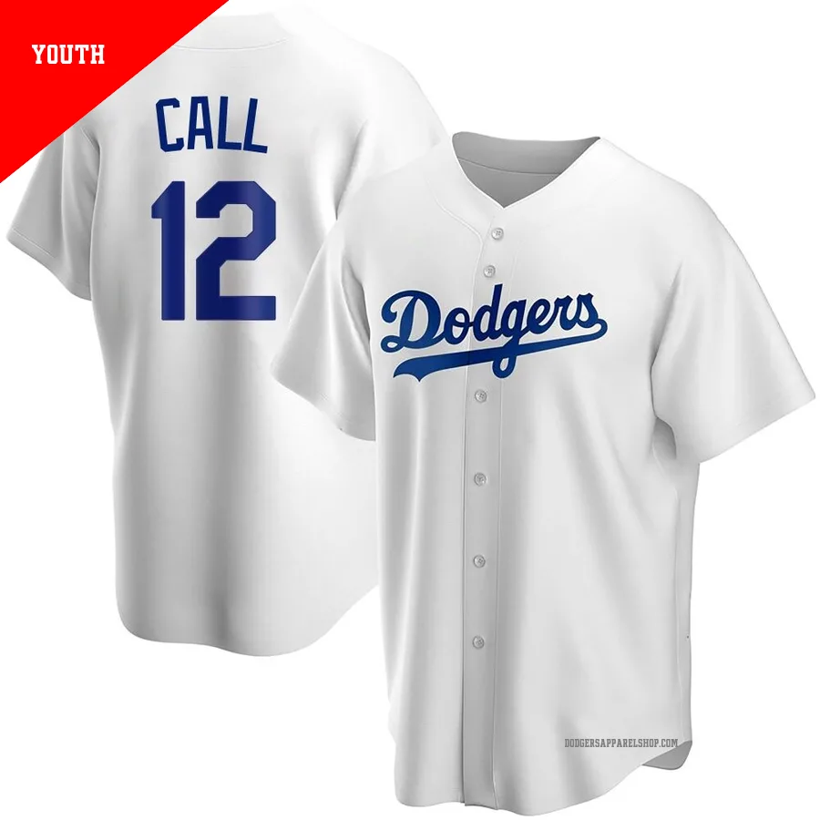 Youth Los Angeles Dodgers ＃12 Alex Call White Replica Home Jersey