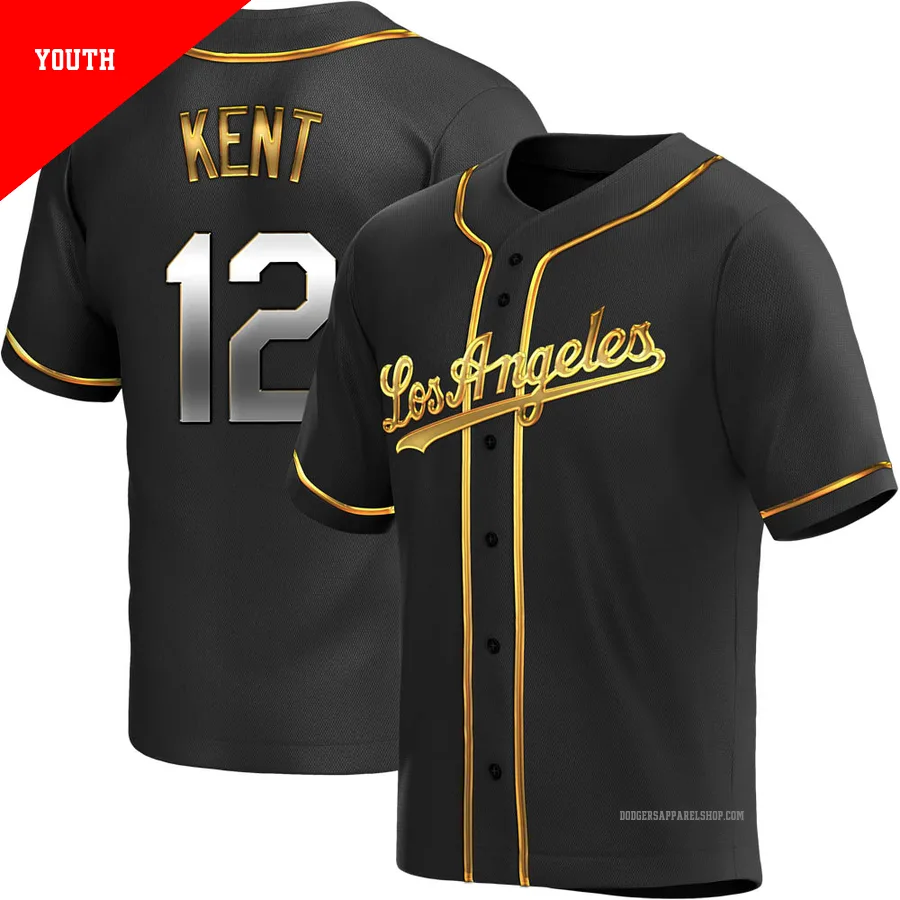 Youth Los Angeles Dodgers ＃12 Jeff Kent Gold Replica Black en Alternate Jersey
