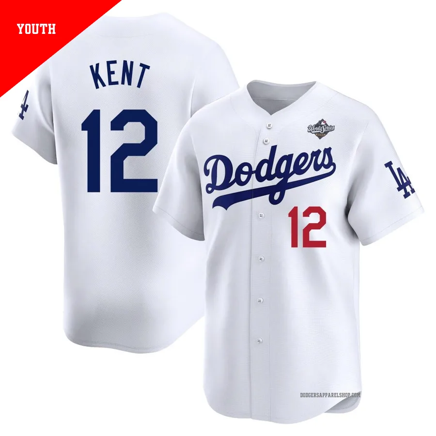 Youth Los Angeles Dodgers ＃12 Jeff Kent White Limited Home 2025 World Series Jersey