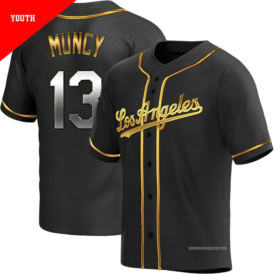 Youth Los Angeles Dodgers ＃13 Max Muncy Gold Replica Black en Alternate Jersey