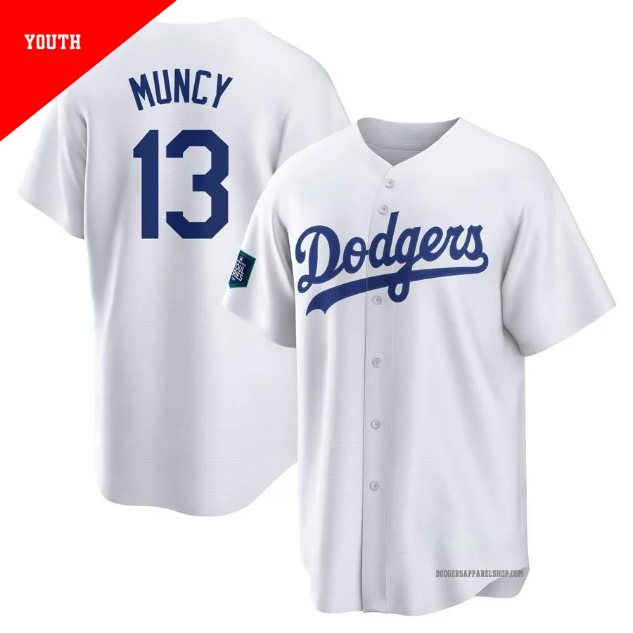 Youth Los Angeles Dodgers ＃13 Max Muncy White Replica 2024 World Tour Seoul Series Home Jersey