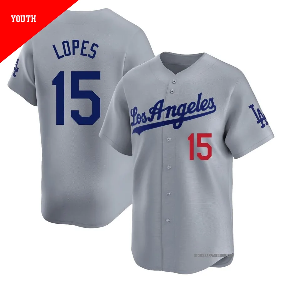 Youth Los Angeles Dodgers ＃15 Davey Lopes Gray Limited Away Jersey
