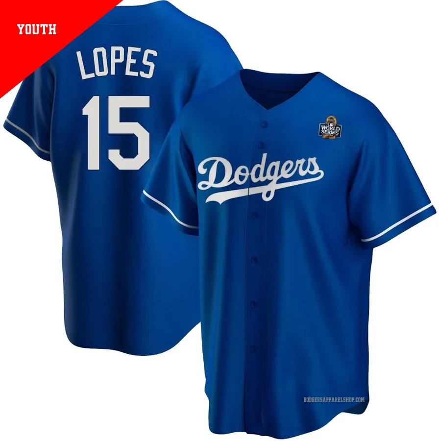 Youth Los Angeles Dodgers ＃15 Davey Lopes Royal Replica Alternate 2024 World Series Jersey