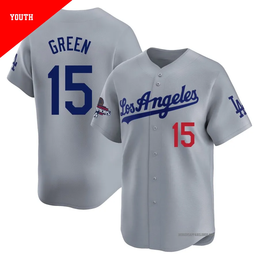 Youth Los Angeles Dodgers ＃15 Shawn Green Gray Limited Away World Series Champions Jersey