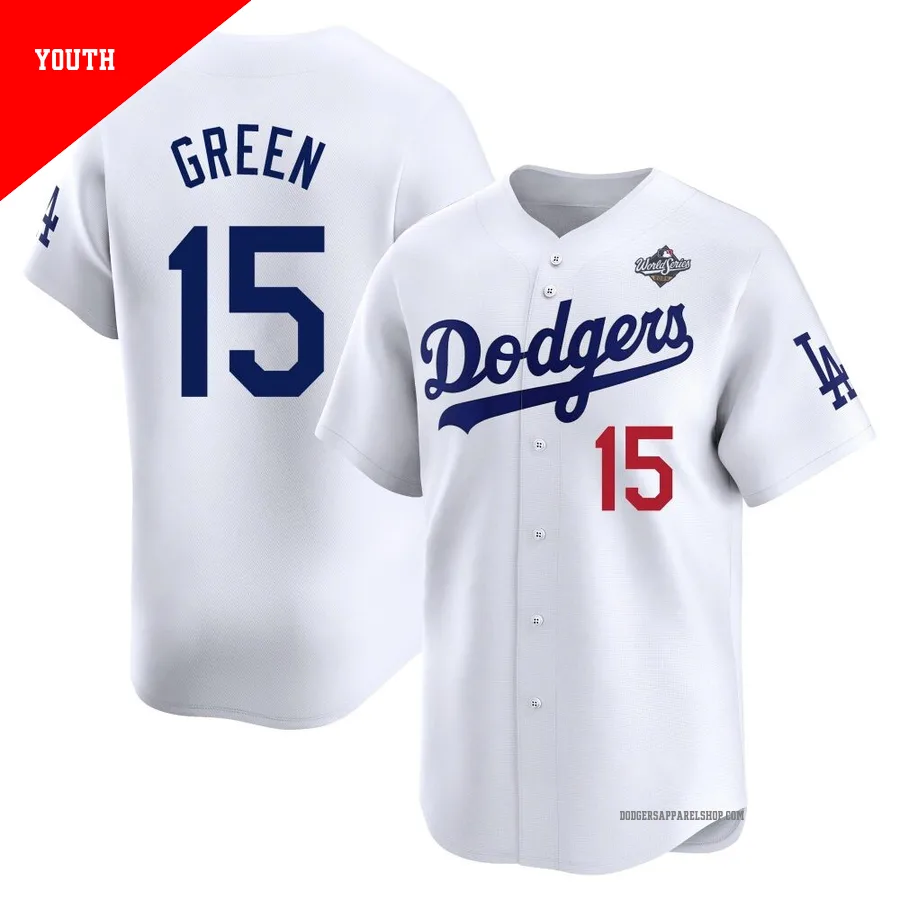 Youth Los Angeles Dodgers ＃15 Shawn Green White Limited Home 2025 World Series Jersey