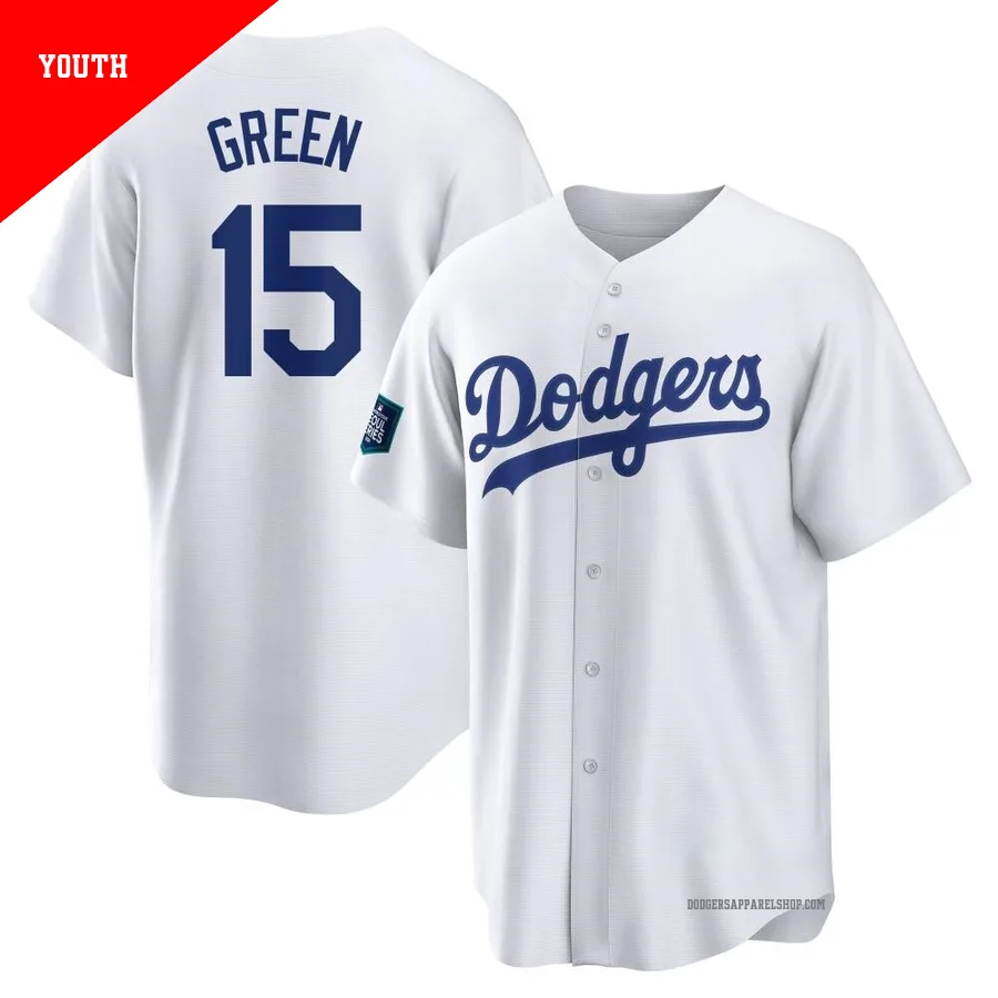 Youth Los Angeles Dodgers ＃15 Shawn Green White Replica 2024 World Tour Seoul Series Home Jersey