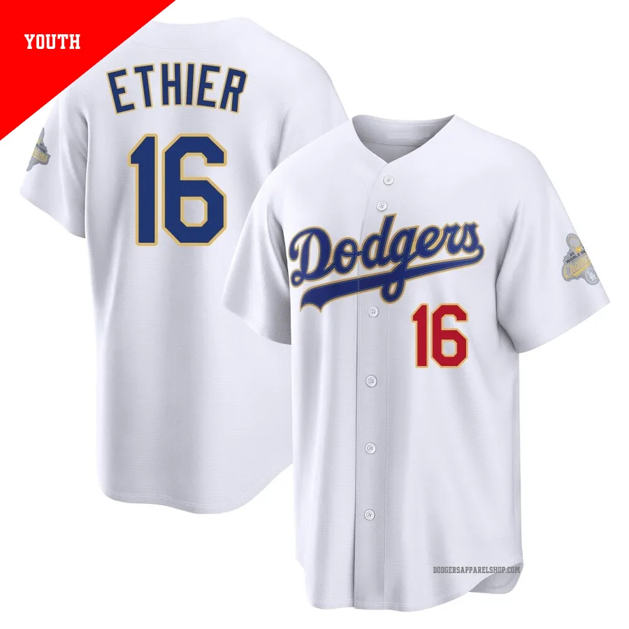 Youth Los Angeles Dodgers ＃16 Andre Ethier Gold Limited White 2026 Collection Stadium Jersey