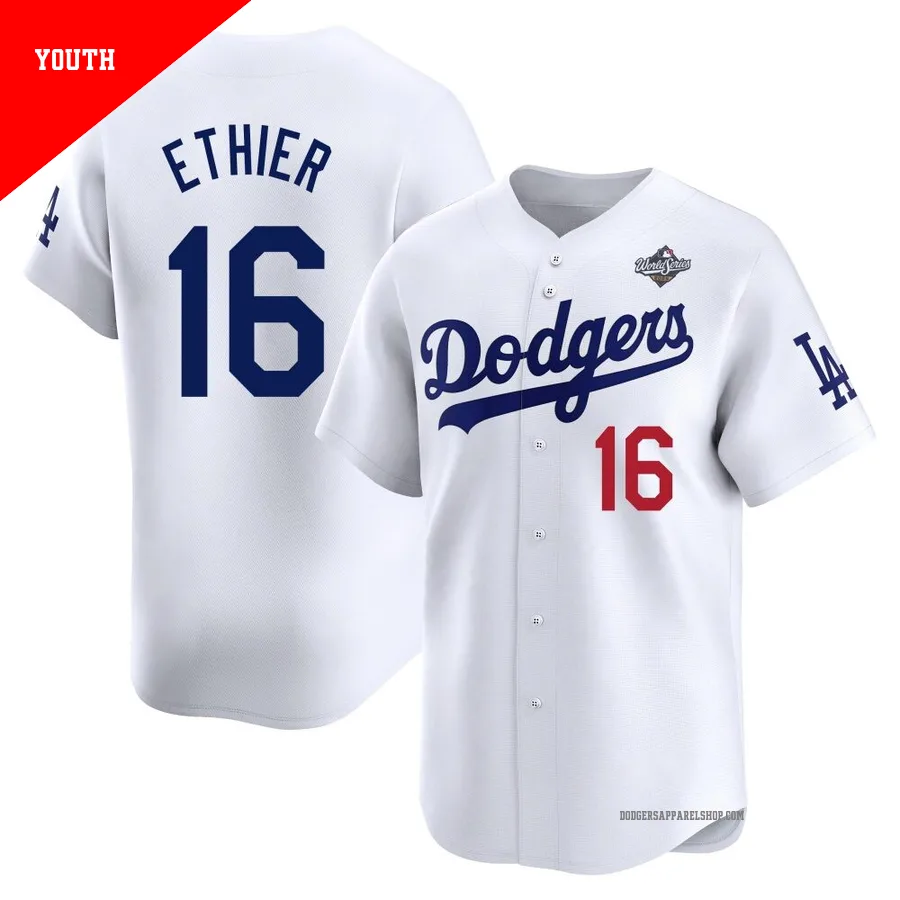 Youth Los Angeles Dodgers ＃16 Andre Ethier White Limited Home 2025 World Series Jersey