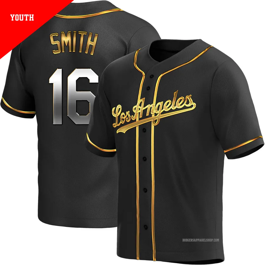 Youth Los Angeles Dodgers ＃16 Will Smith Gold Replica Black en Alternate Jersey