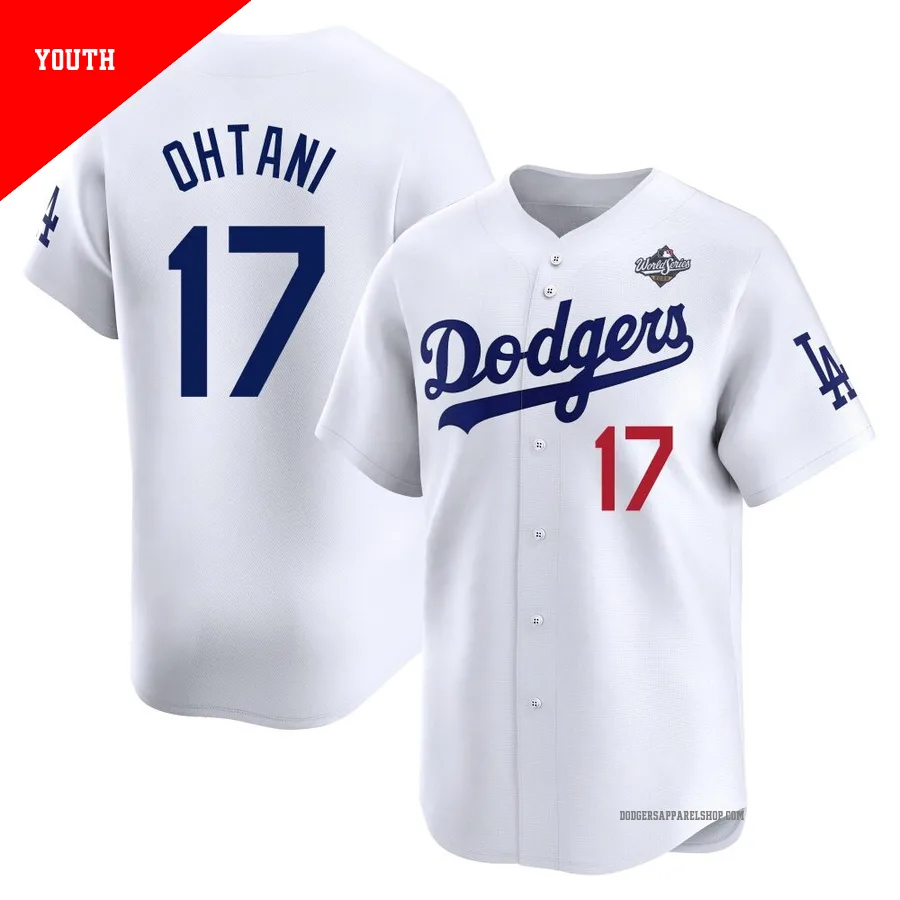 Youth Los Angeles Dodgers ＃17 Shohei Ohtani White Limited Home 2025 World Series Jersey