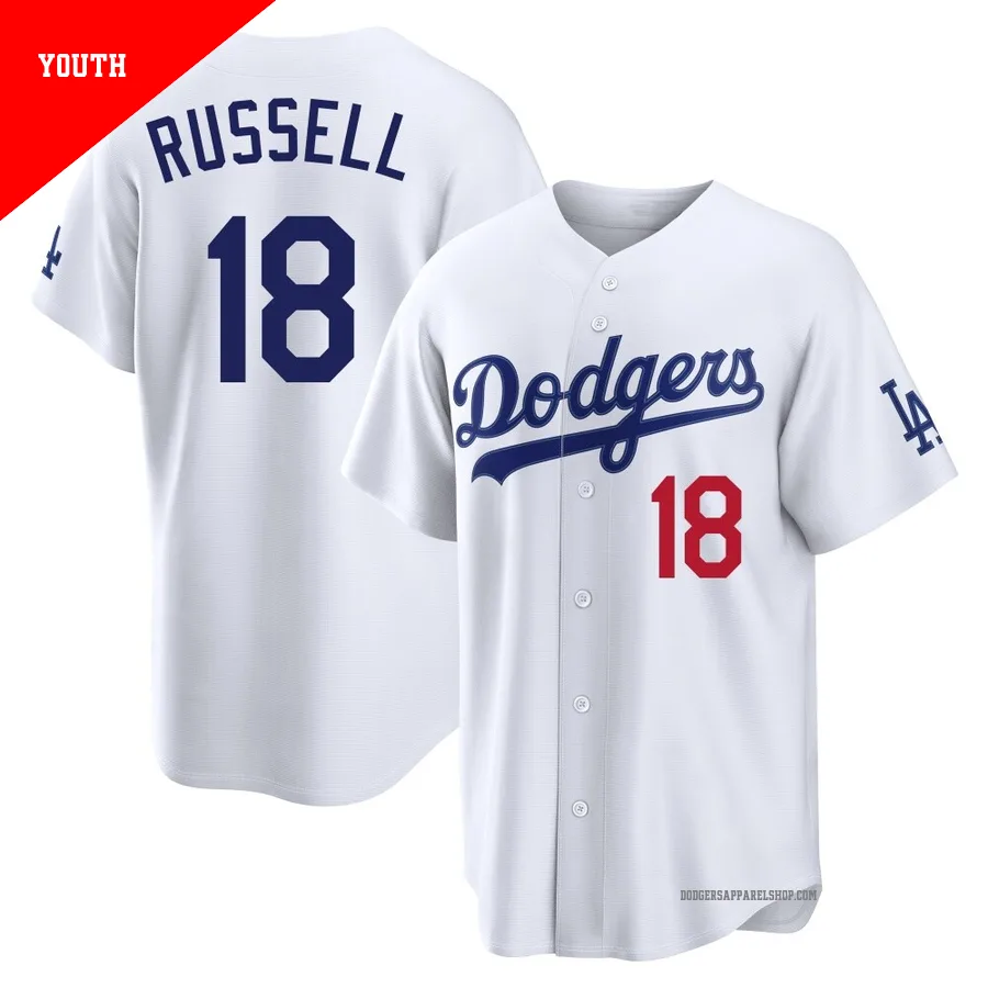 Youth Los Angeles Dodgers ＃18 Bill Russell White Limited Home Stadium Jersey