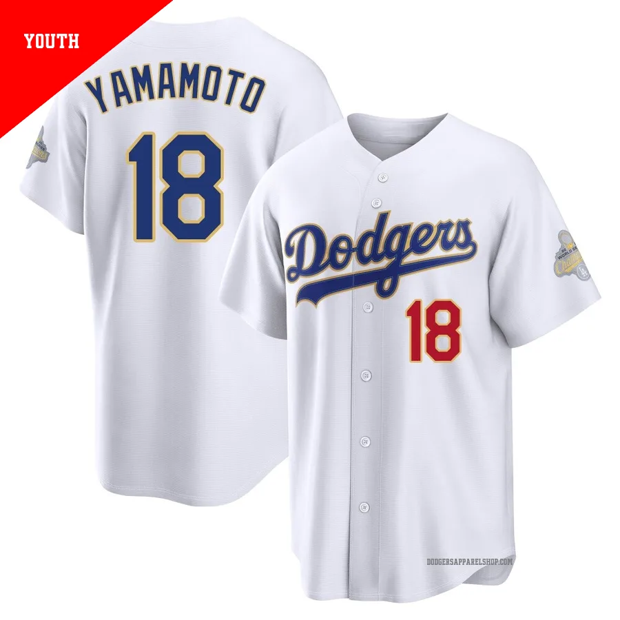 Youth Los Angeles Dodgers ＃18 Yoshinobu Yamamoto Gold Limited White 2026 Collection Stadium Jersey