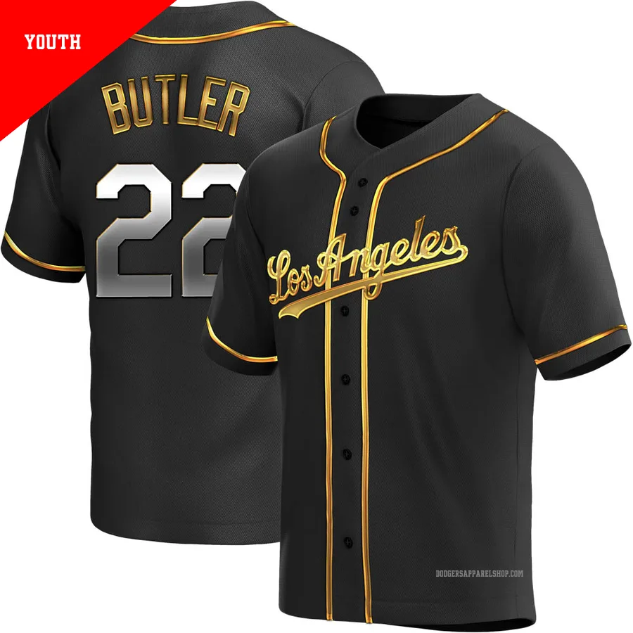Youth Los Angeles Dodgers ＃22 Brett Butler Gold Replica Black en Alternate Jersey