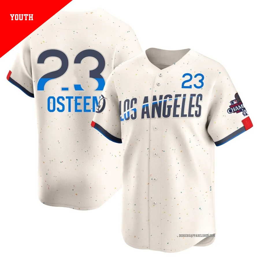 Youth Los Angeles Dodgers ＃23 Claude Osteen Cream Limited 2024 City Connect World Series Champions Jersey