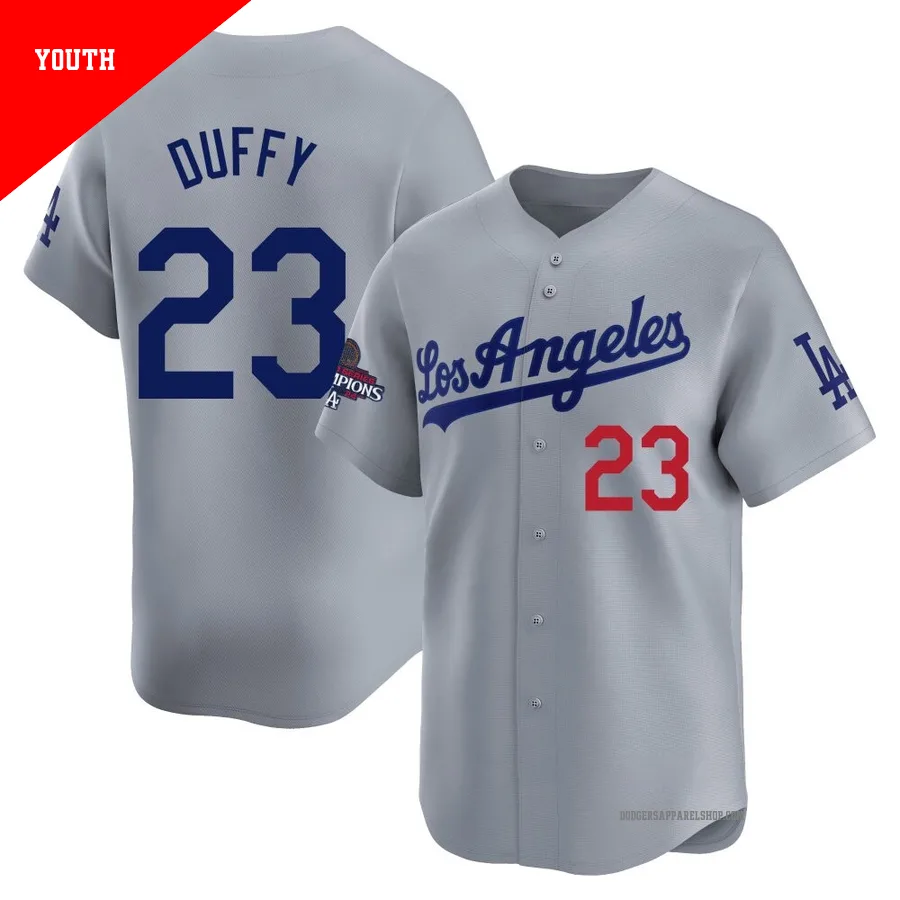 Youth Los Angeles Dodgers ＃23 Danny Duffy Gray Limited Away World Series Champions Jersey