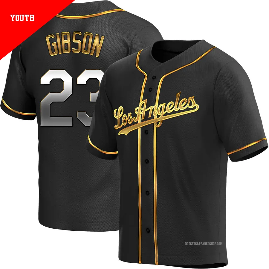 Youth Los Angeles Dodgers ＃23 Kirk Gibson Gold Replica Black en Alternate Jersey