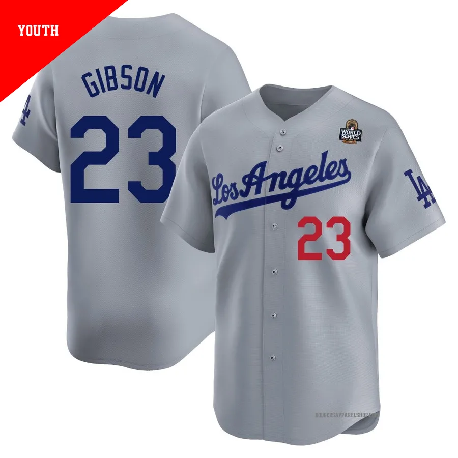 Youth Los Angeles Dodgers ＃23 Kirk Gibson Gray Limited Away 2024 World Series Jersey