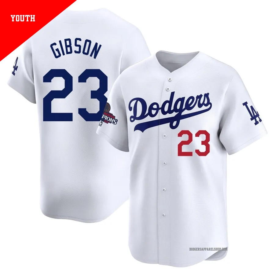 Youth Los Angeles Dodgers ＃23 Kirk Gibson White Limited Home 2024 World Series Champions Jersey