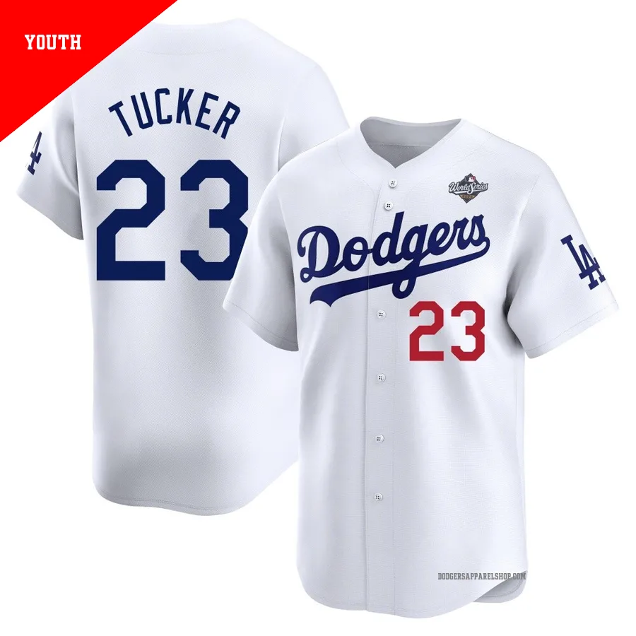 Youth Los Angeles Dodgers ＃23 Kyle Tucker White Limited Home 2025 World Series Jersey