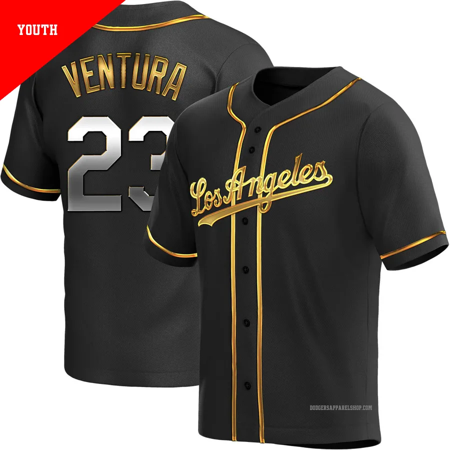 Youth Los Angeles Dodgers ＃23 Robin Ventura Gold Replica Black en Alternate Jersey