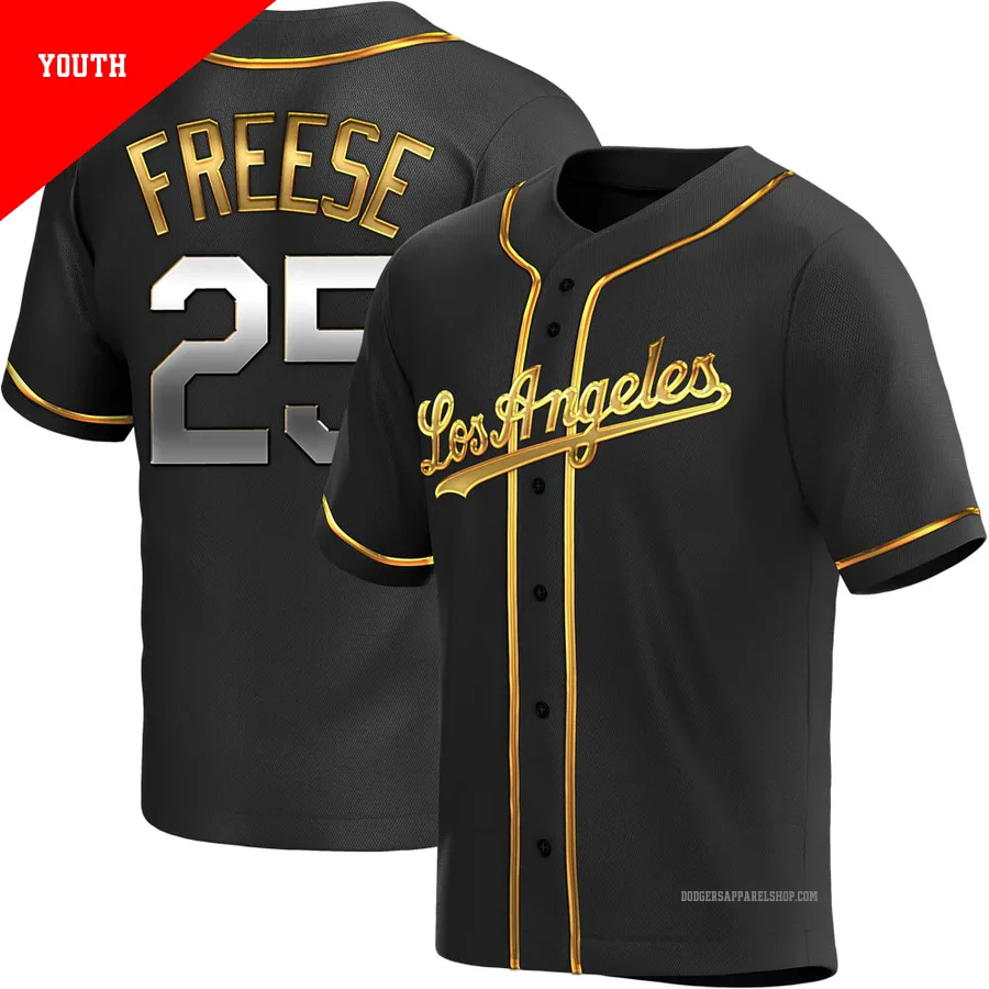 Youth Los Angeles Dodgers ＃25 David Freese Gold Replica Black en Alternate Jersey