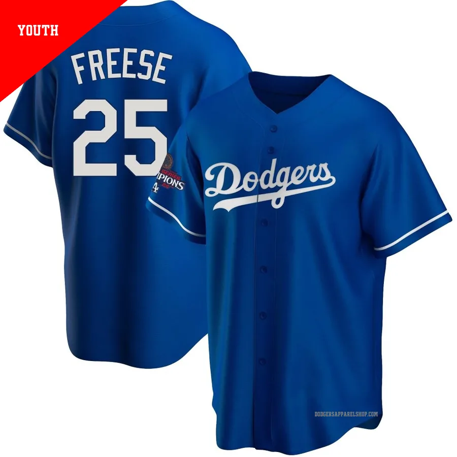 Youth Los Angeles Dodgers ＃25 David Freese Royal Replica Alternate 2024 World Series Champions Jersey